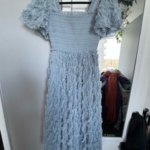 Ivy City Light Blue Ruffled Midi Dress